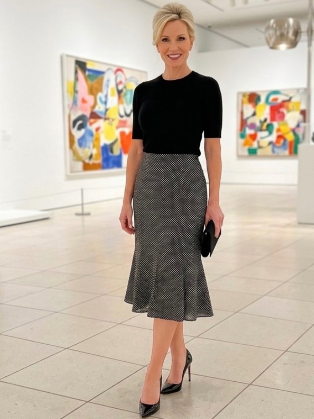 Due Per Due 100% Silk Geometric Polka Dot A-Line Midi Skirt - Size 6